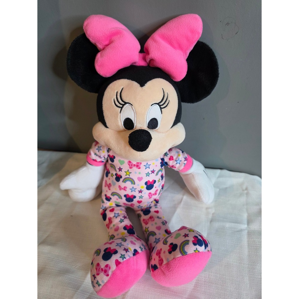 Disney Minnie Mouse Plush Just Play Pink Rainbow Star Pajamas Stuffed Animal